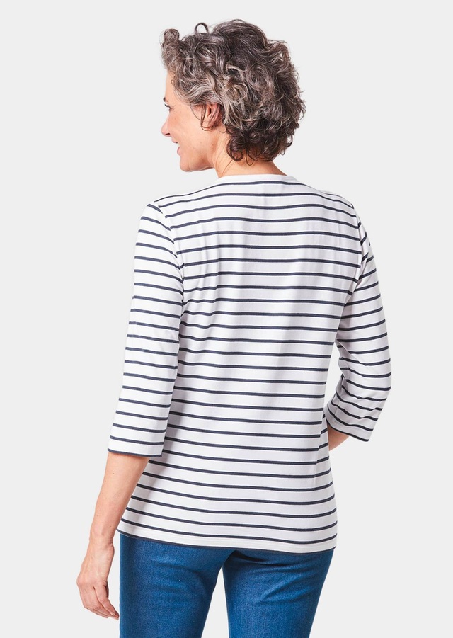 GOLDNER 3/4-Arm-Shirt »Jerseyshirt mit Rundhals« Garngefärbte und dadurch farbbeständige Ringel