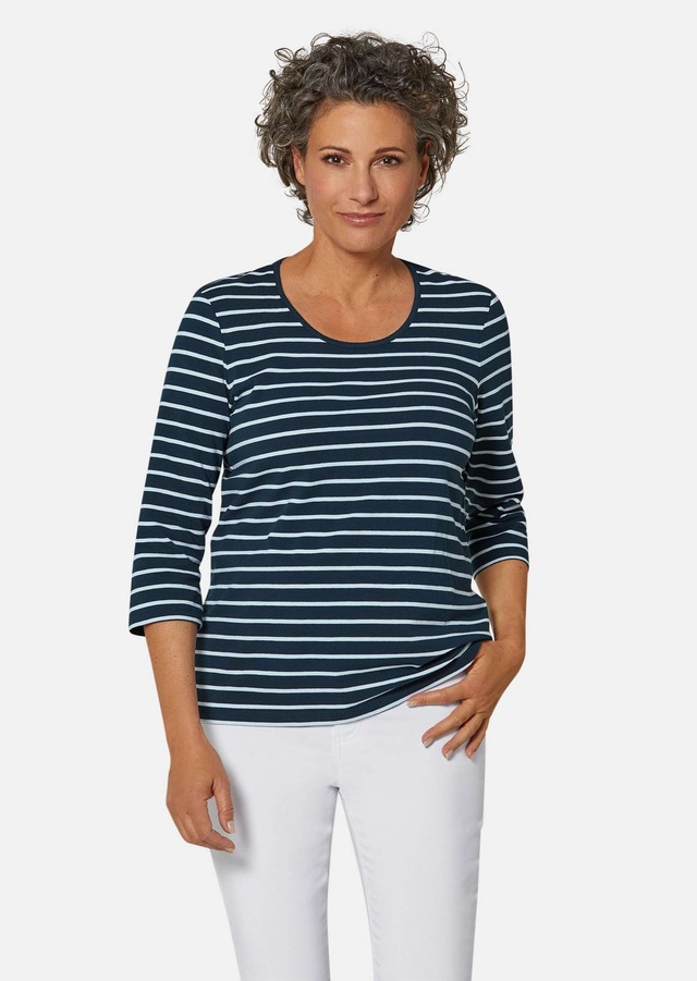 GOLDNER 3/4-Arm-Shirt »Jerseyshirt mit Rundhals« Garngefärbte und dadurch farbbeständige Ringel
