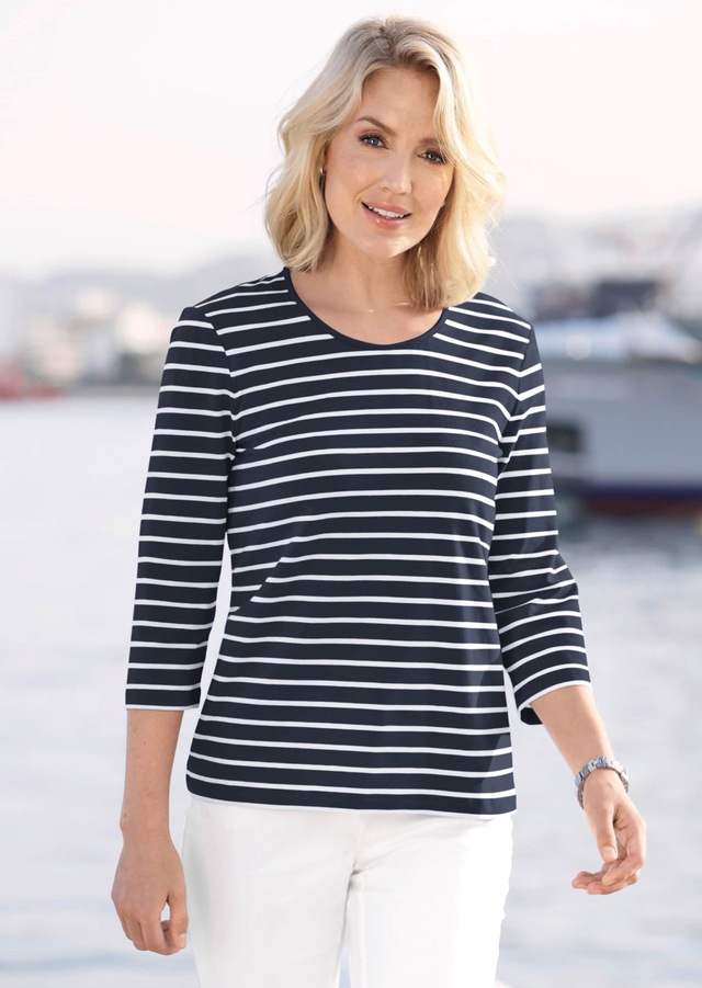 GOLDNER 3/4-Arm-Shirt »Jerseyshirt mit Rundhals« Garngefärbte und dadurch farbbeständige Ringel