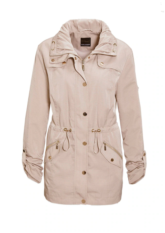 GOLDNER Blouson »Kurzgröße Longjacke aus fein strukturierter Ware« modisches, gestreiftes Innenfutter