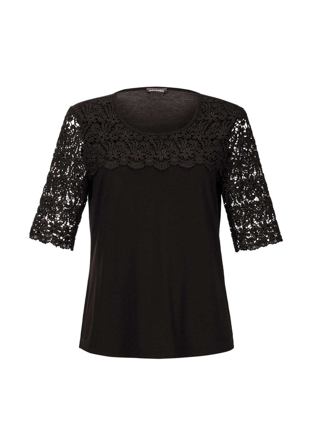 GOLDNER Langarm-Poloshirt »Viskose-Blusenshirt mit Spitze« Ohne
