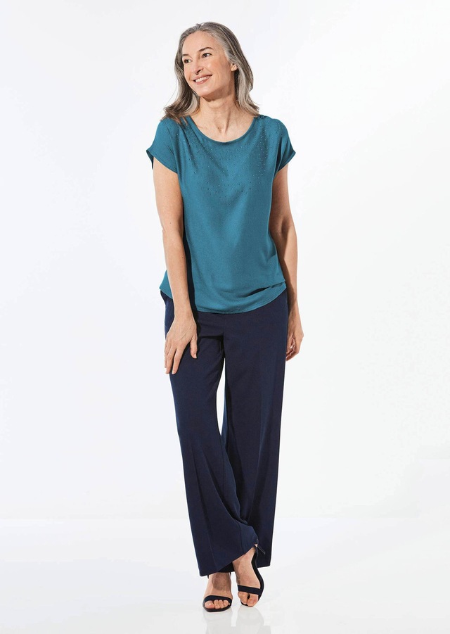 GOLDNER Schlupfbluse »Kurzgröße Elegante Viskosebluse mit Glitzer« Dekosteine