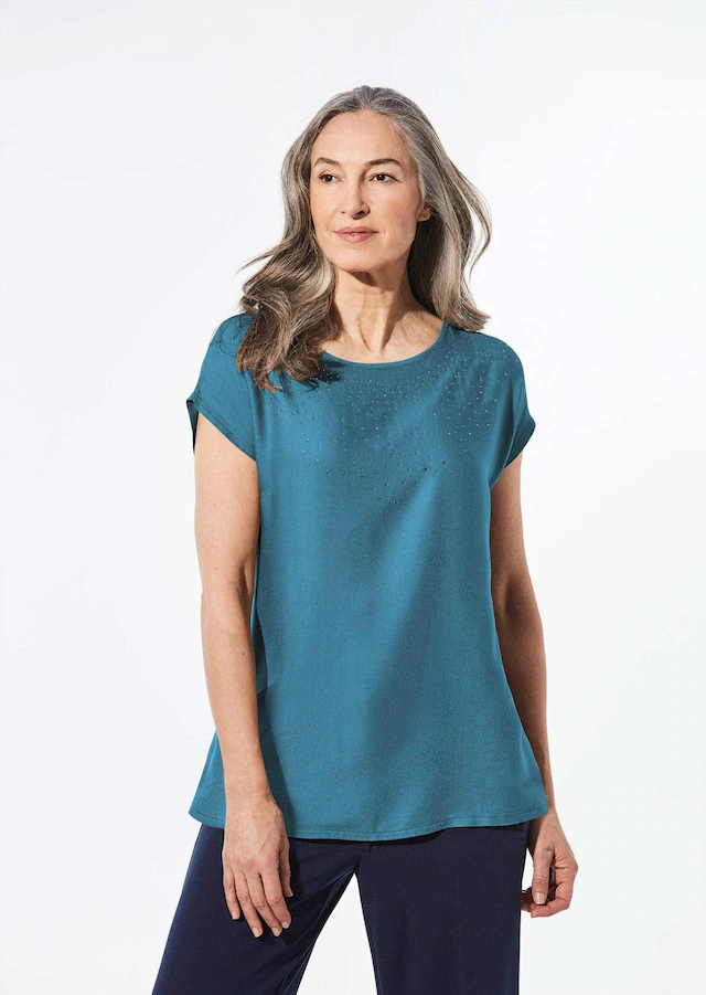 GOLDNER Schlupfbluse »Kurzgröße Elegante Viskosebluse mit Glitzer« Dekosteine