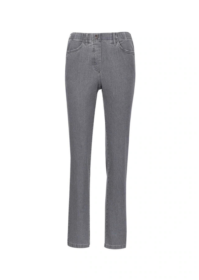 GOLDNER Regular-fit-Jeans »Edel geschmückte Jeansschlupfhose MARTHA« Reißverschlussoptik mit Knopf vorne