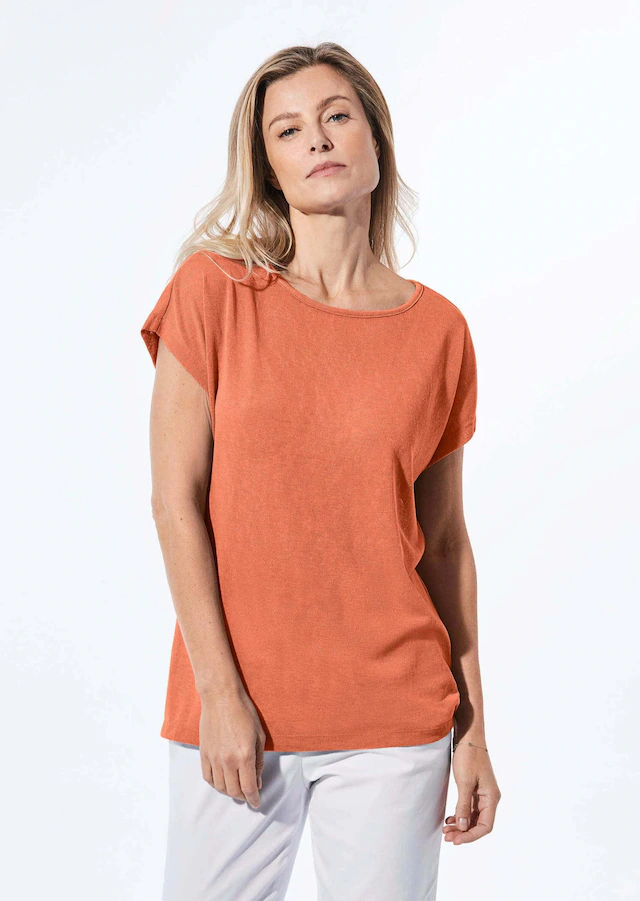 GOLDNER Kurzarmshirt »Kurzgröße Shirt in Leinenoptik« U-Boot-Ausschnitt