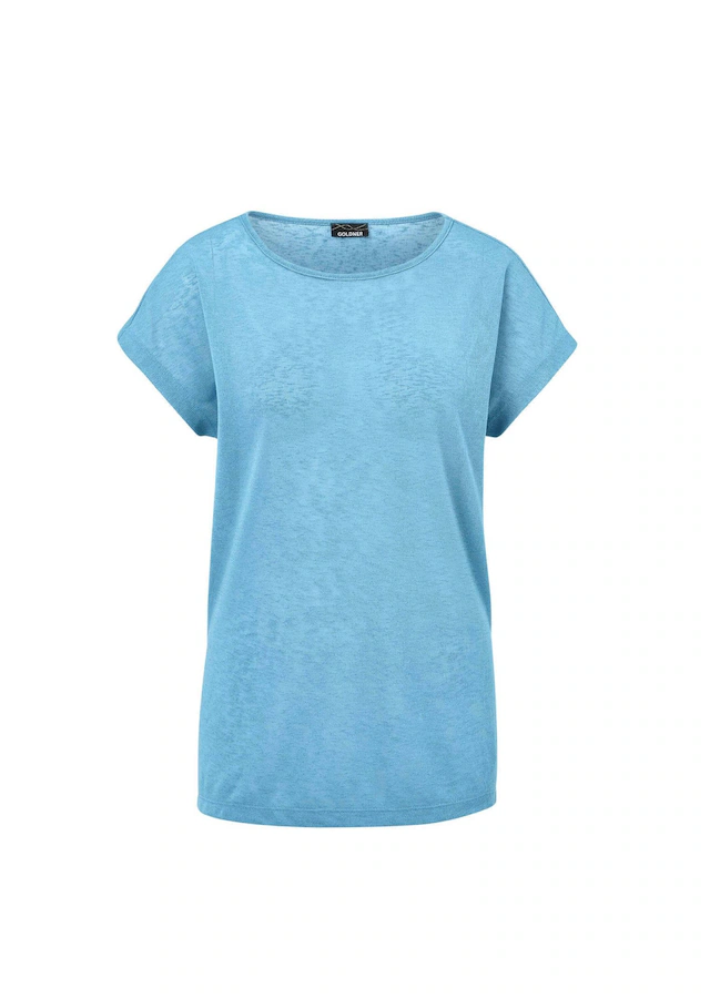 GOLDNER Kurzarmshirt »Kurzgröße Shirt in Leinenoptik« U-Boot-Ausschnitt