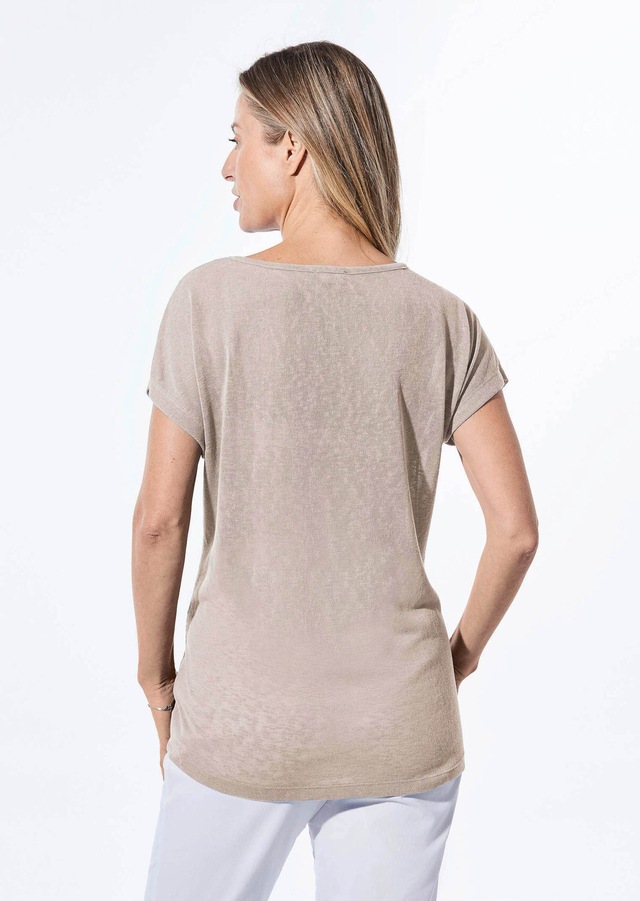 GOLDNER Kurzarmshirt »Kurzgröße Shirt in Leinenoptik« U-Boot-Ausschnitt
