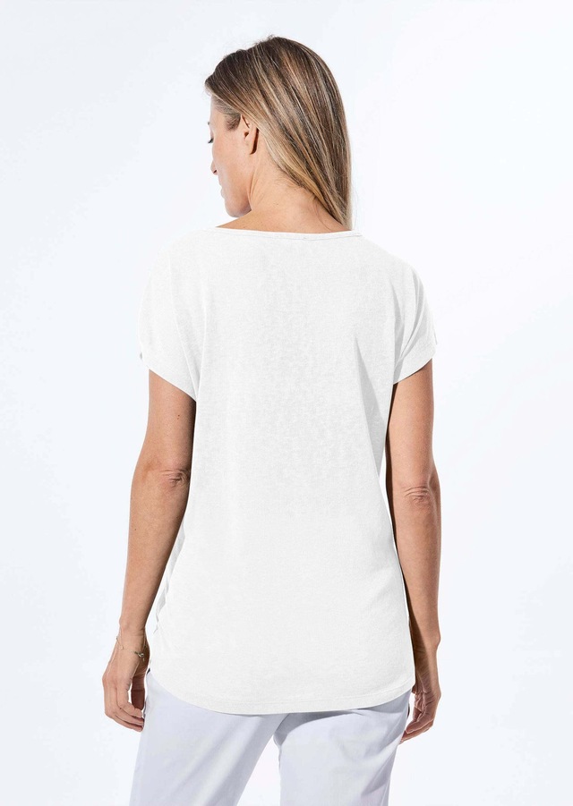 GOLDNER Kurzarmshirt »Kurzgröße Shirt in Leinenoptik« U-Boot-Ausschnitt