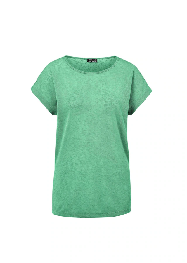 GOLDNER Kurzarmshirt »Kurzgröße Shirt in Leinenoptik« U-Boot-Ausschnitt