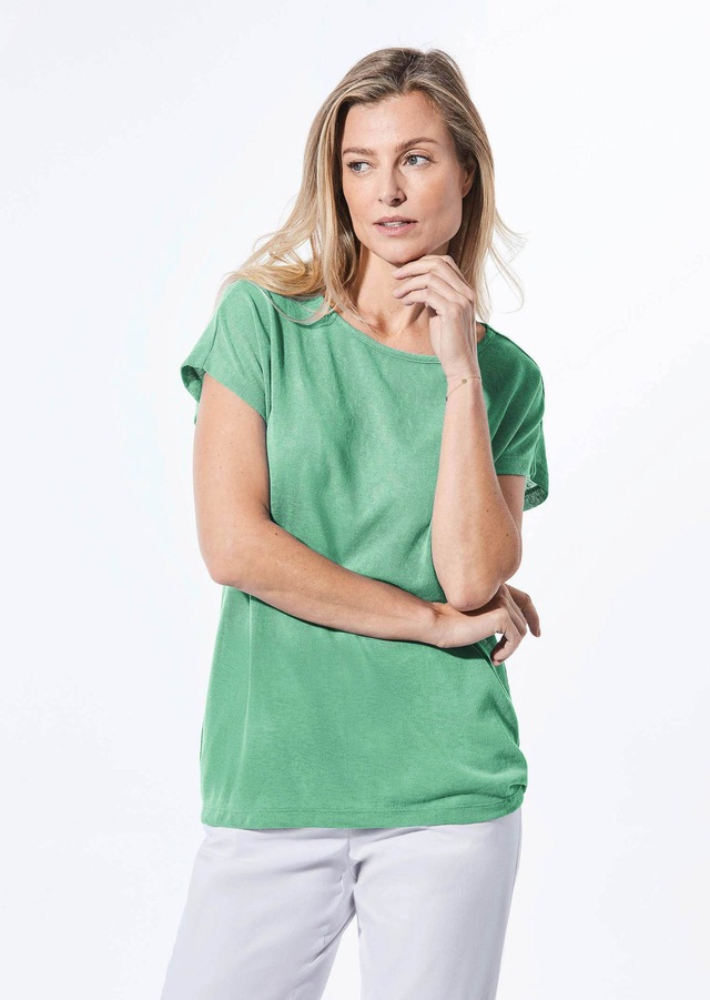 GOLDNER Kurzarmshirt »Kurzgröße Shirt in Leinenoptik« U-Boot-Ausschnitt