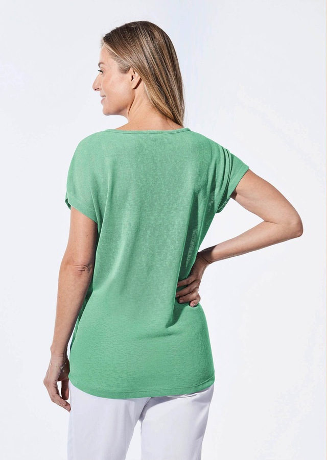 GOLDNER Kurzarmshirt »Kurzgröße Shirt in Leinenoptik« U-Boot-Ausschnitt