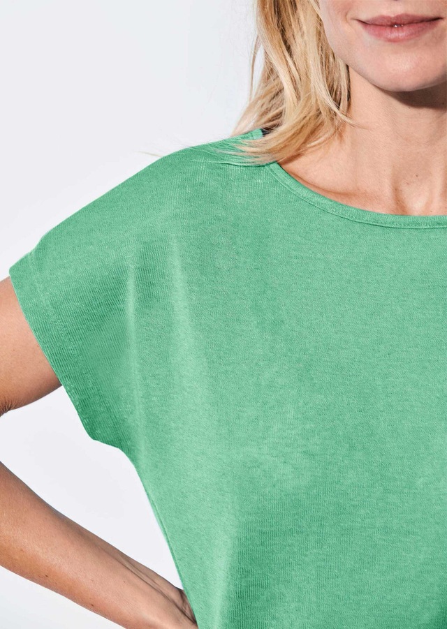 GOLDNER Kurzarmshirt »Kurzgröße Shirt in Leinenoptik« U-Boot-Ausschnitt