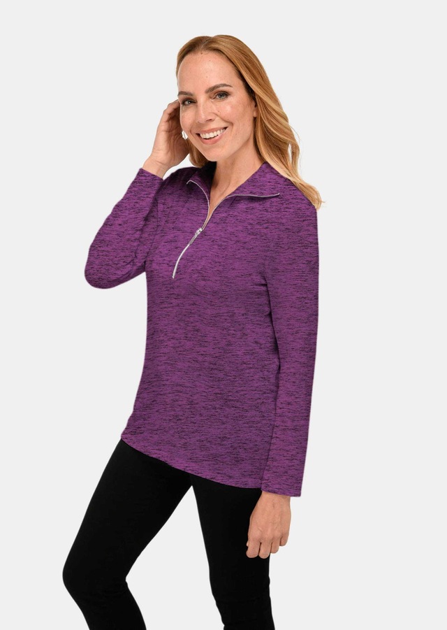 GOLDNER Longpullover »Kurzgröße Flauschiges Troyer- Shirt« Flauschig angeraute Melange-Qualität