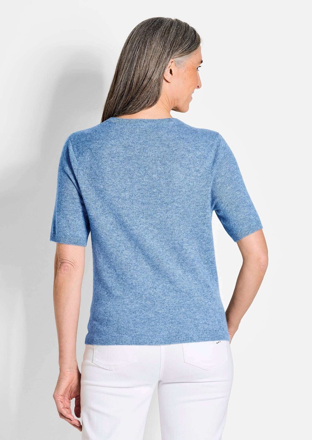 GOLDNER Kurzarmpullover »Feinstrickpullover mit Rundhals« Aufwendig in Form gestrickt