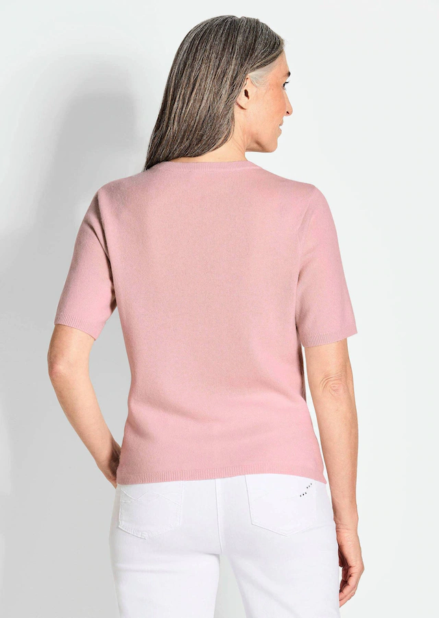 GOLDNER Kurzarmpullover »Feinstrickpullover mit Rundhals« Aufwendig in Form gestrickt