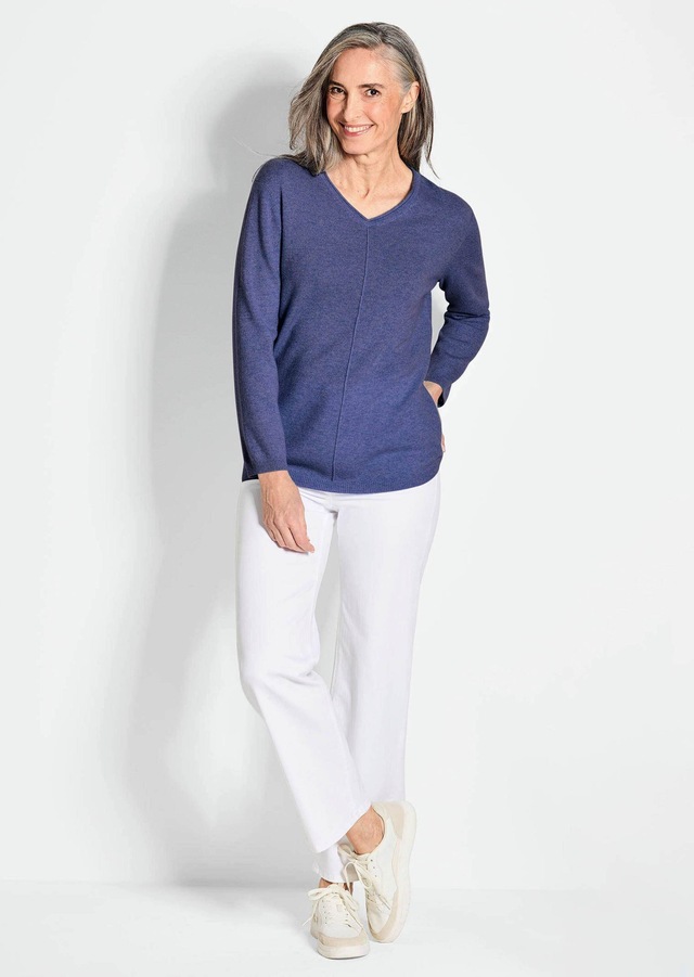 GOLDNER Strickpullover »Kurzgröße Basicpullover mit V-Ausschnitt« Aufwendig in Form gestrickt
