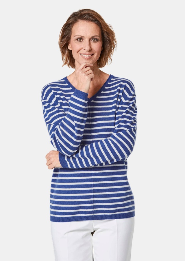 GOLDNER Strickpullover »Kurzgröße Basicpullover mit V-Ausschnitt« Aufwendig in Form gestrickt
