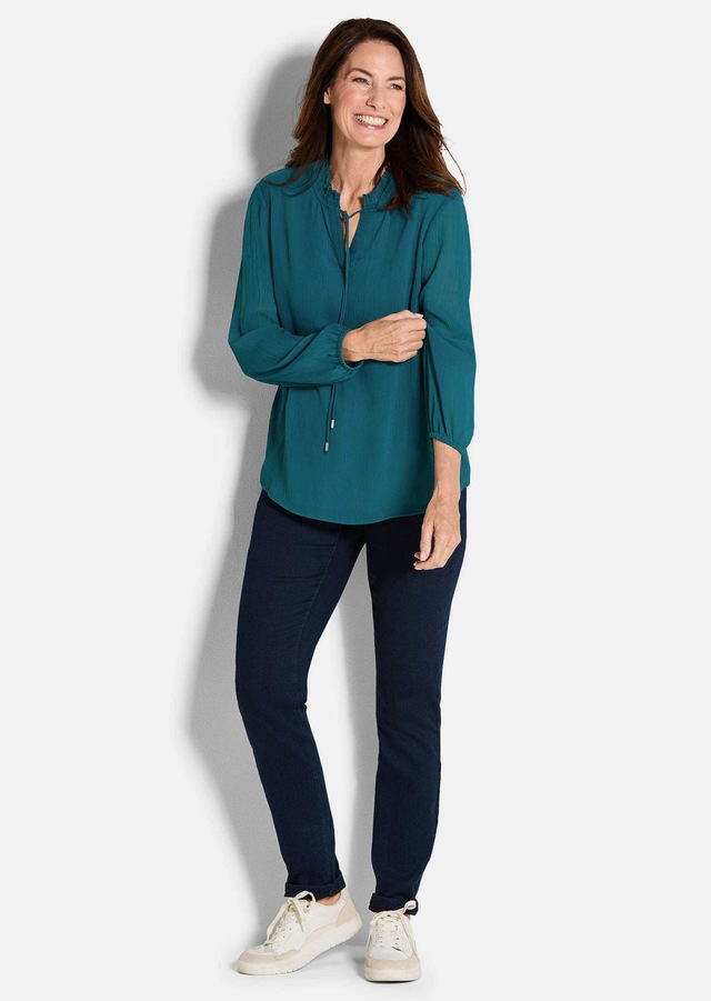 GOLDNER Chiffonbluse »Elegante Jersey-Bluse mit Rundhals« Gummibund