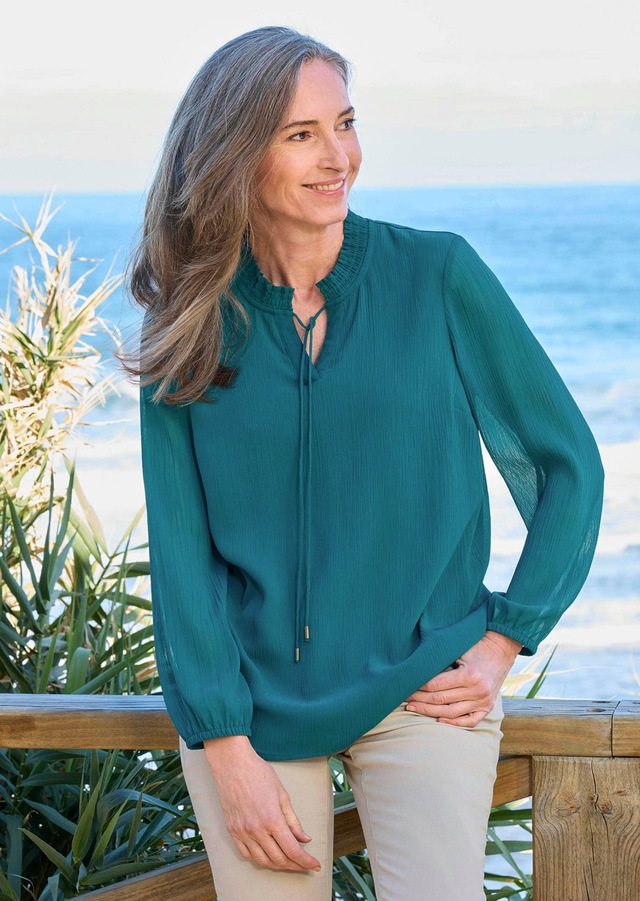 GOLDNER Chiffonbluse »Elegante Jersey-Bluse mit Rundhals« Gummibund