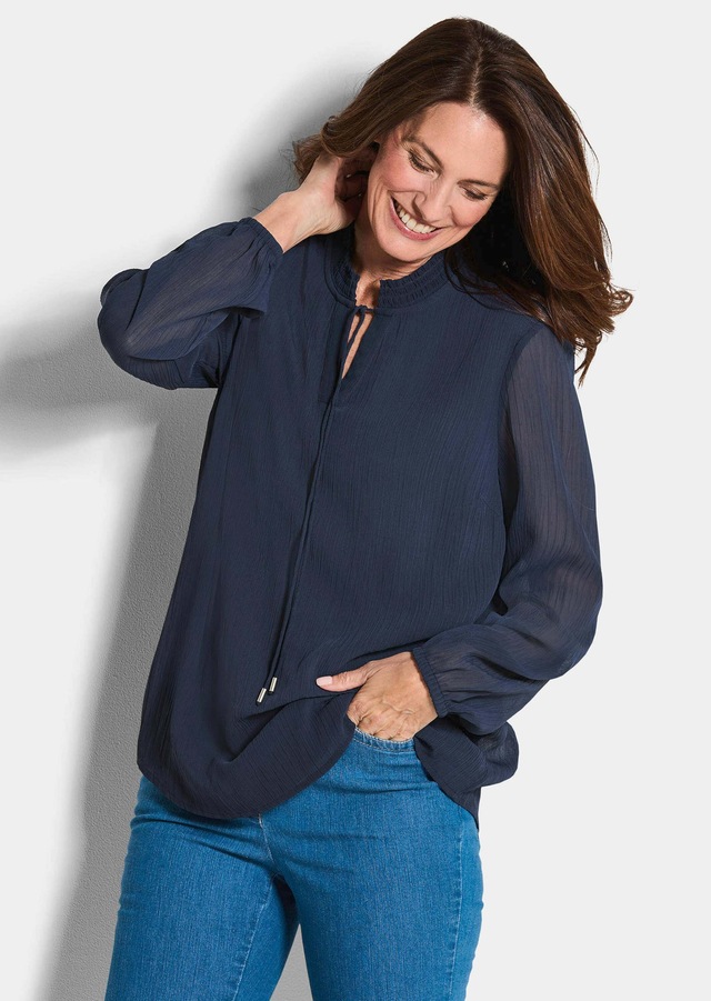 GOLDNER Chiffonbluse »Elegante Jersey-Bluse mit Rundhals« Gummibund