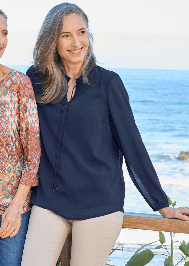 GOLDNER Chiffonbluse »Elegante Jersey-Bluse mit Rundhals« Gummibund