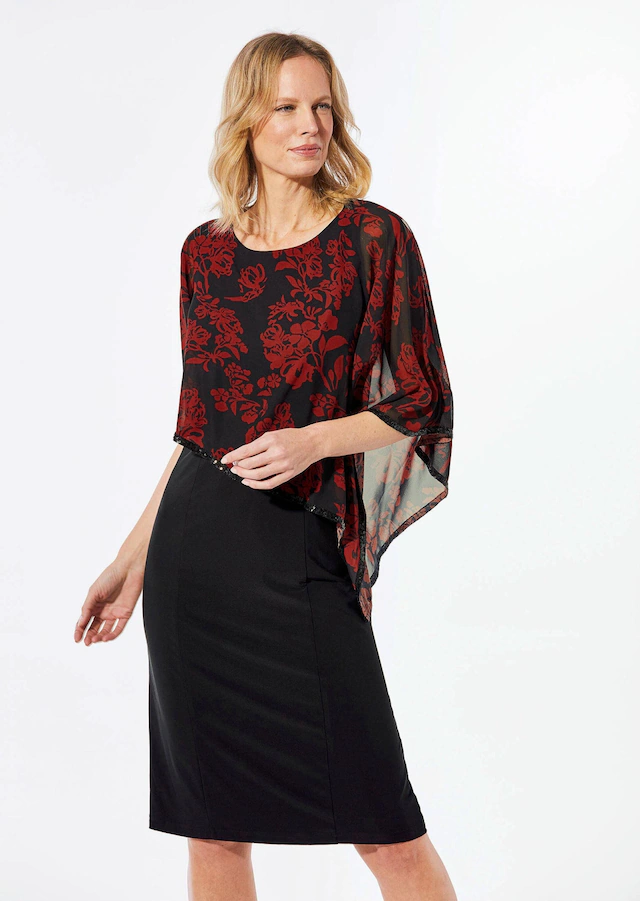 GOLDNER Etuikleid »Elegantes Abendkleid mit Pailletten« Chiffonüberwurf mit schimmerndem Paillettenbesatz