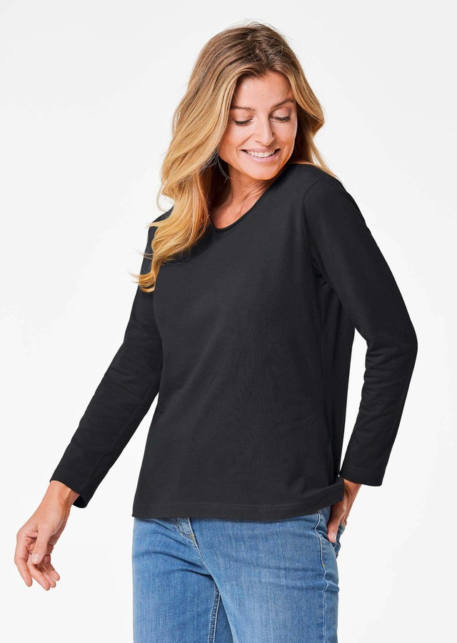 GOLDNER Longpullover »T-Shirt mit Rundhals« Ohne