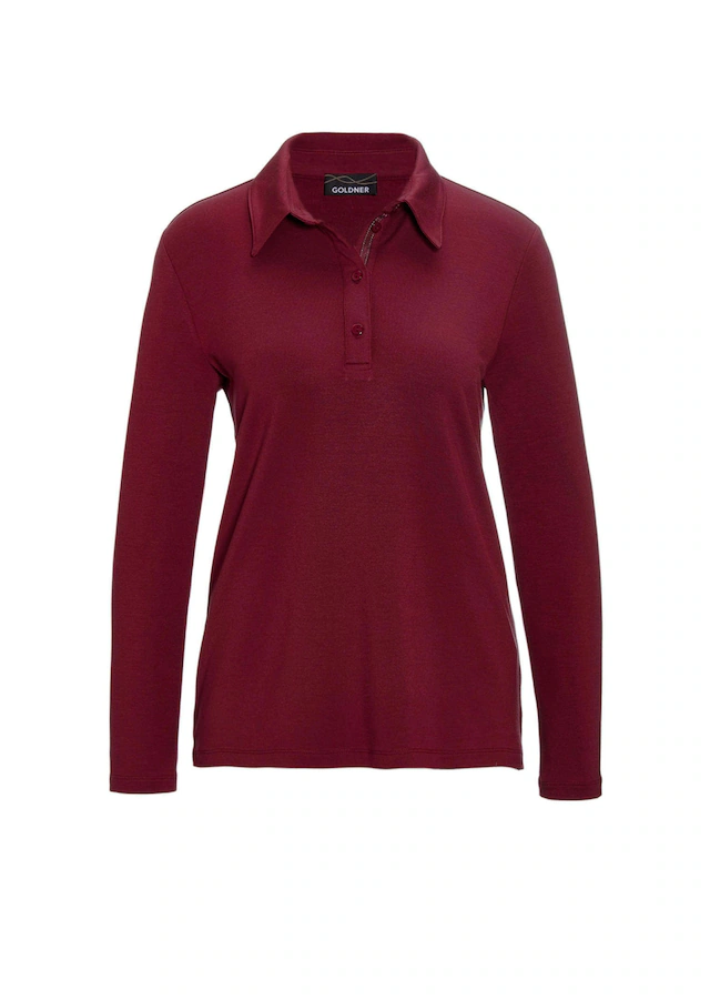 GOLDNER Poloshirt »Kurzgröße Langarm Poloshirt mit Schmuckband an Knopfleiste« Ohne