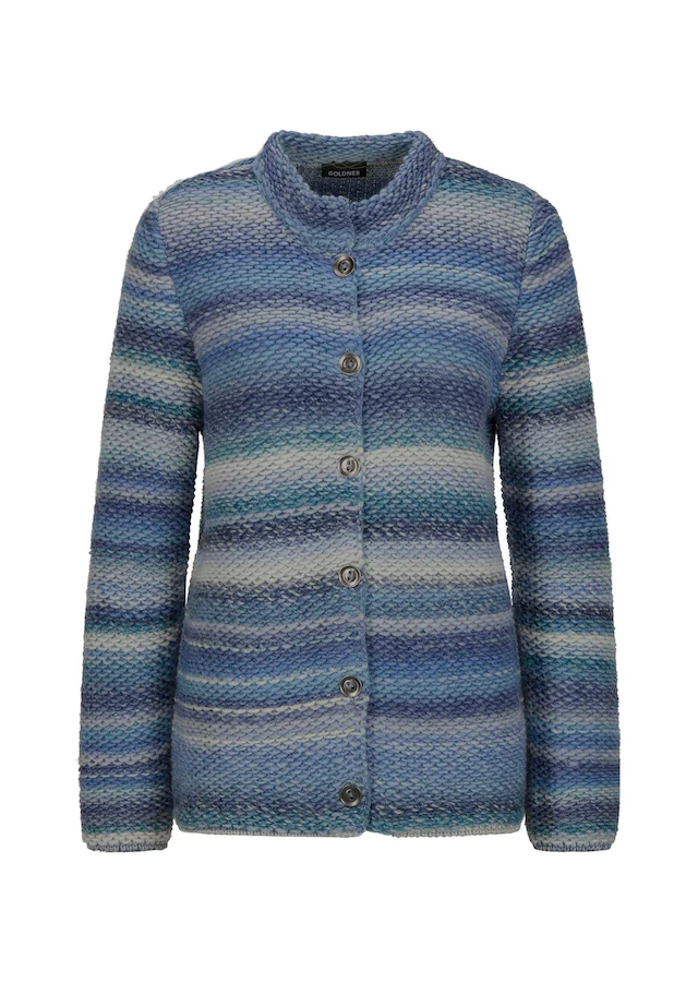 GOLDNER Strickjacke »Kurzgröße Multicolor Woll-Jacke mit Stehkragen« Multicolor-Ringeloptik