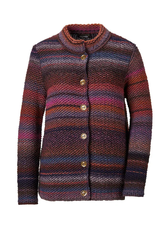 GOLDNER Strickjacke »Multicolor Woll-Jacke mit Stehkragen« Multicolor-Ringeloptik