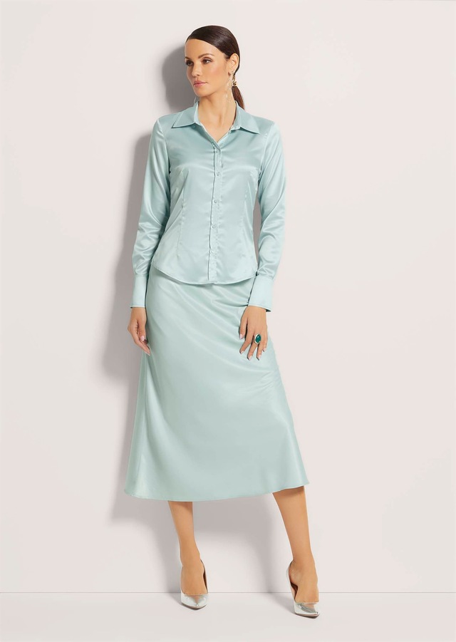 MADELEINE Hemdbluse »Bluse Hemdbluse mit glänzendem Finish« Satinbluse