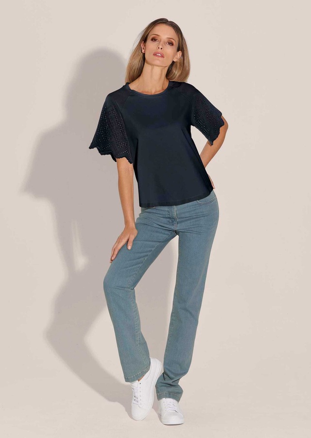 MADELEINE Shirtbluse »Blusenshirt Kurzes Sommerbluse mit Lochstickerei«