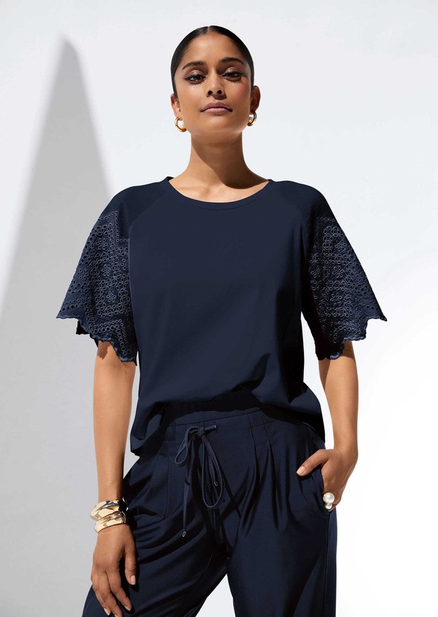 MADELEINE Shirtbluse »Blusenshirt Kurzes Sommerbluse mit Lochstickerei«