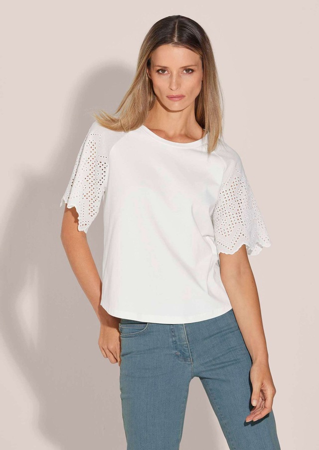 MADELEINE Shirtbluse »Blusenshirt Kurzes Sommerbluse mit Lochstickerei«