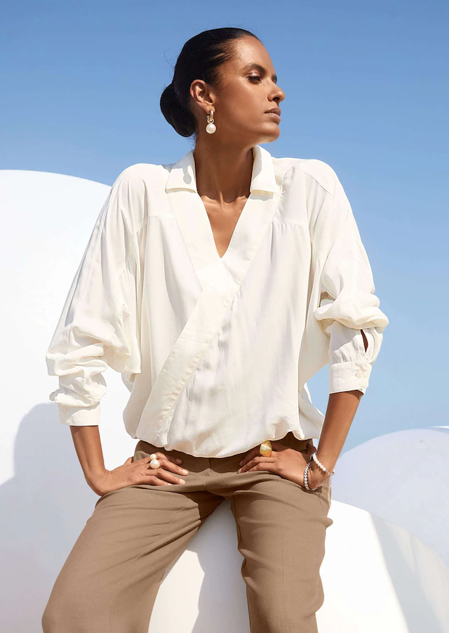 MADELEINE Langarmbluse »Bluse Wickelbluse mit Fledermausärmeln«