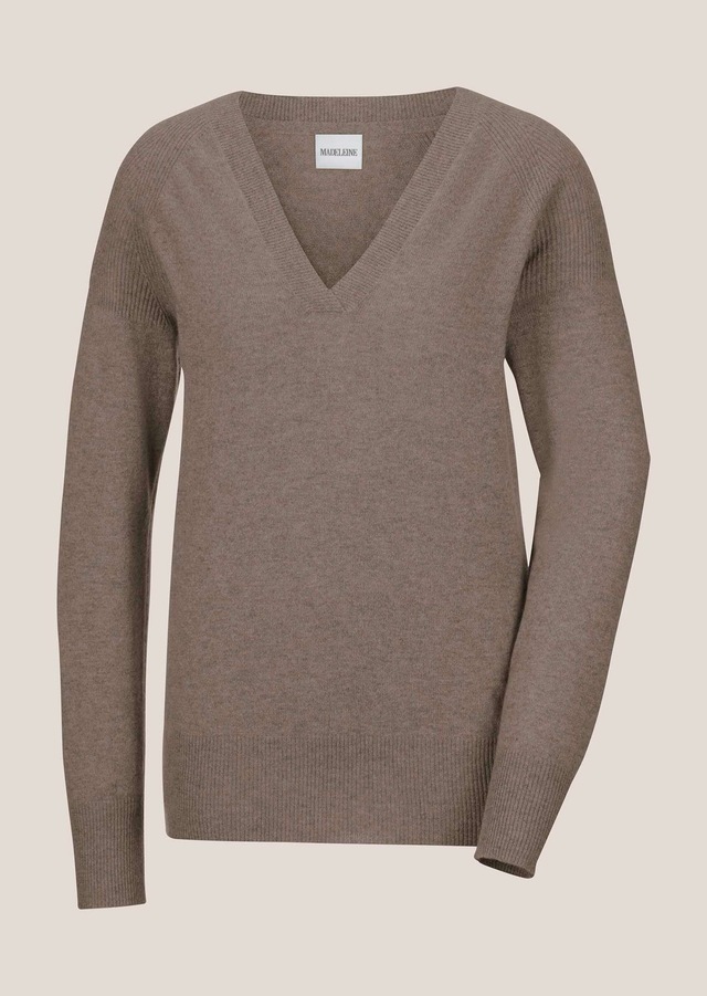 MADELEINE Longpullover »Pullover Kaschmirpullover mit V-Ausschnitt« Edles Maschenbild