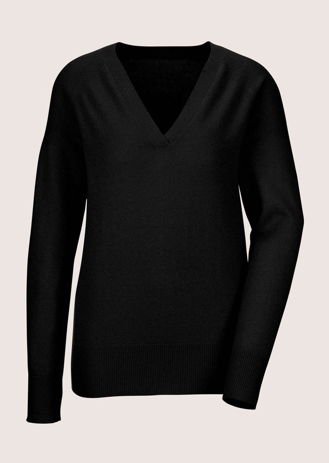 MADELEINE Longpullover »Pullover Kaschmirpullover mit V-Ausschnitt« Edles Maschenbild