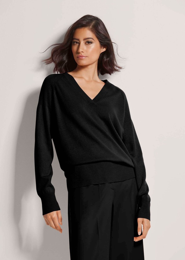 MADELEINE Longpullover »Pullover Kaschmirpullover mit V-Ausschnitt« Edles Maschenbild