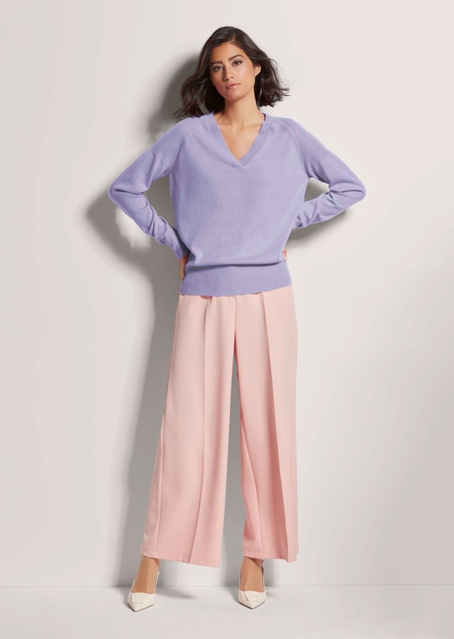 MADELEINE Longpullover »Pullover Kaschmirpullover mit V-Ausschnitt« Edles Maschenbild