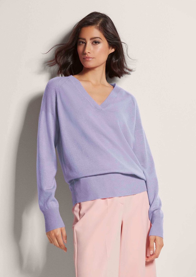 MADELEINE Longpullover »Pullover Kaschmirpullover mit V-Ausschnitt« Edles Maschenbild