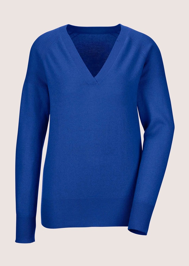 MADELEINE Longpullover »Pullover Kaschmirpullover mit V-Ausschnitt« Edles Maschenbild