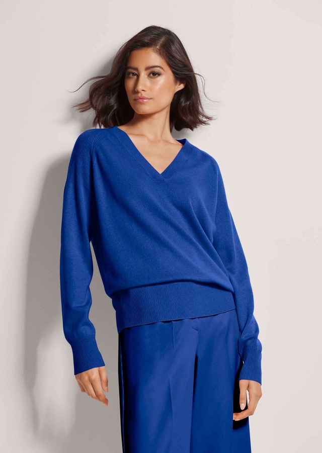 MADELEINE Longpullover »Pullover Kaschmirpullover mit V-Ausschnitt« Edles Maschenbild