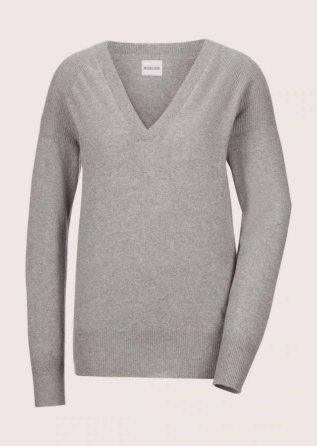MADELEINE Longpullover »Pullover Kaschmirpullover mit V-Ausschnitt« Edles Maschenbild