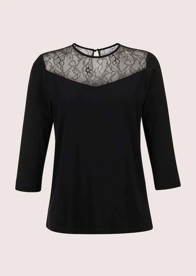 MADELEINE Kurzarmshirt »Shirt Rundhals-Shirt mit Spitze, Baumwollmix«