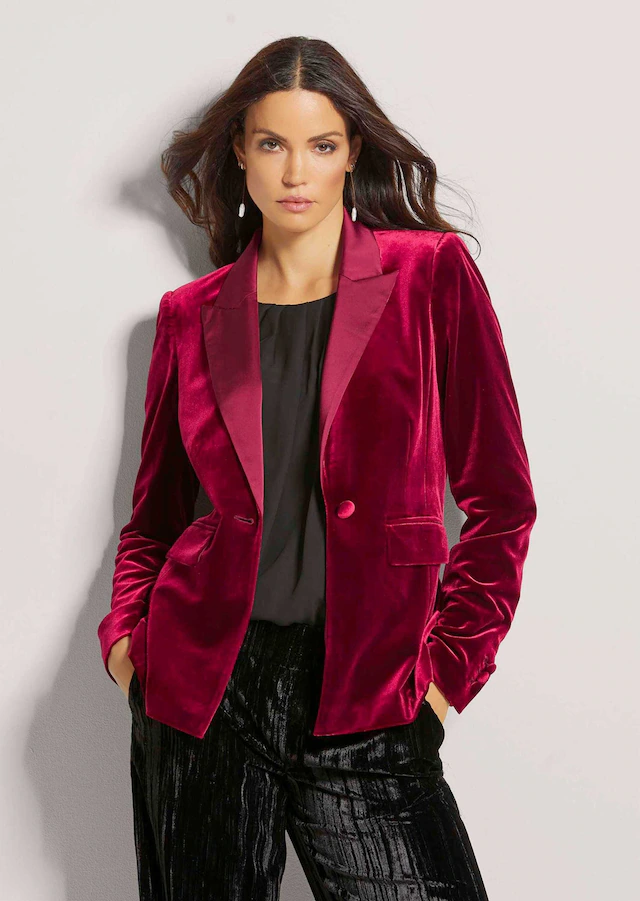 MADELEINE Longblazer »Samtjacke Samtblazer mit Reverskragen« Samtblazer mit Satin-Reverskragen