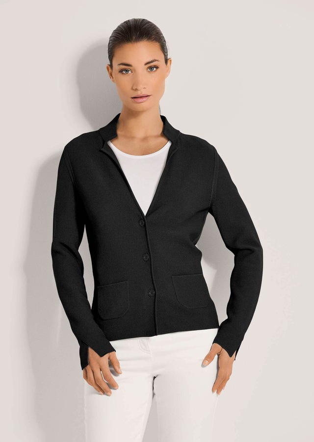 MADELEINE Strickjacke »Strickblazer Sportiver Blazer mit Stehkragen« modische Schlitze am Armabschluß