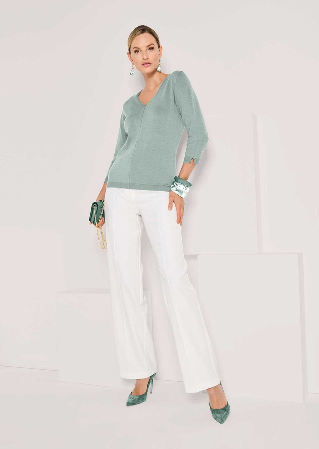 MADELEINE Longpullover »Strickpullover Schlichter Baumwollpullover mit V-Ausschnitt«
