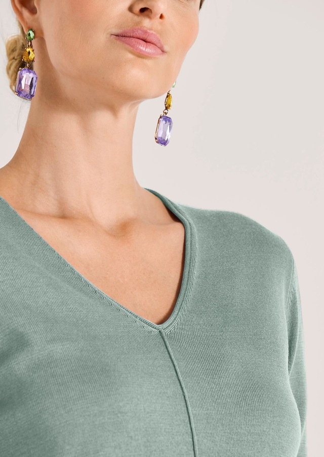 MADELEINE Longpullover »Strickpullover Schlichter Baumwollpullover mit V-Ausschnitt«