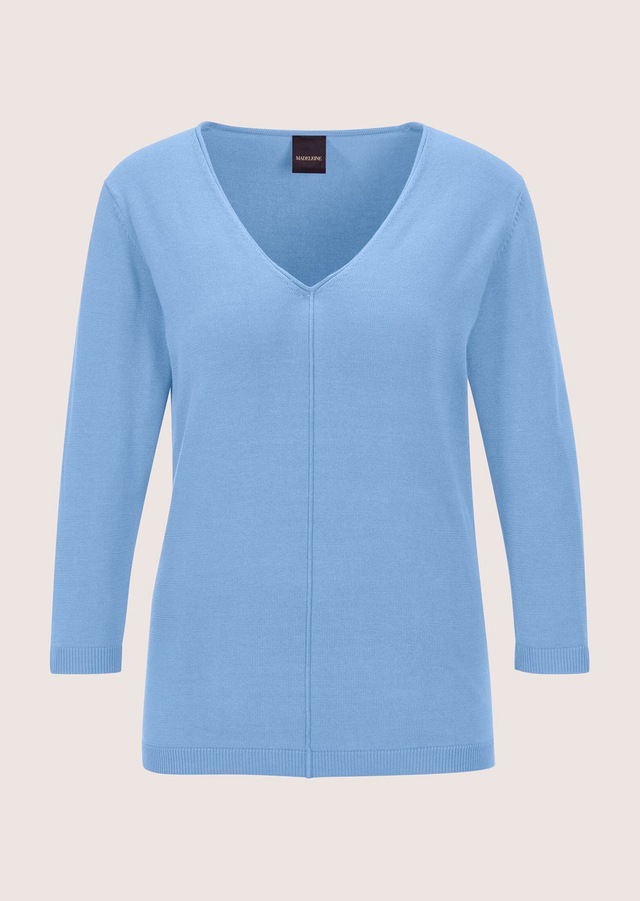 MADELEINE Longpullover »Strickpullover Schlichter Baumwollpullover mit V-Ausschnitt«