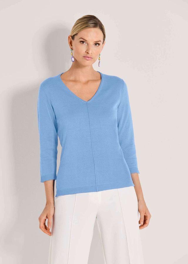 MADELEINE Longpullover »Strickpullover Schlichter Baumwollpullover mit V-Ausschnitt«